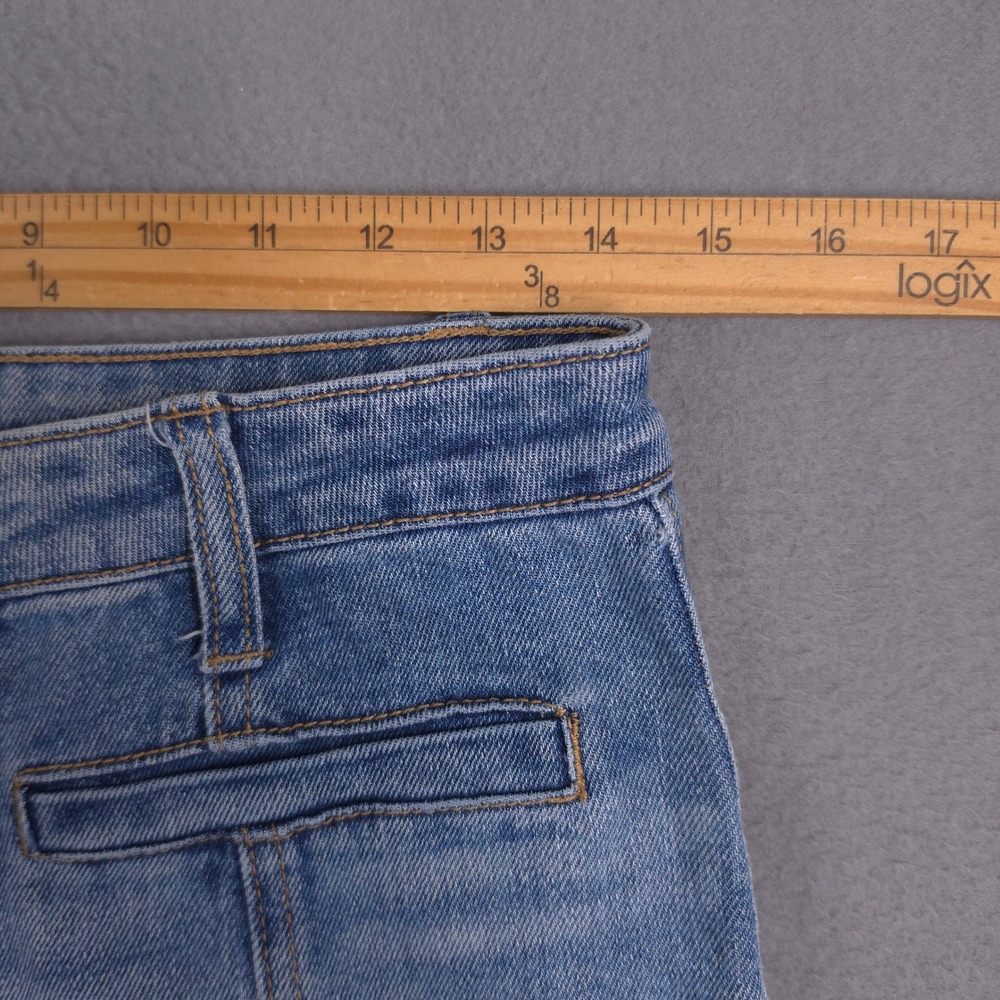 SO Flare Jeans High Rise Raw Hem Seam Front Light Wash Blue Size 7/28W Cotton - Picture 6 of 10